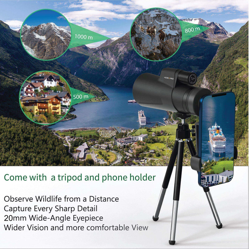 [AUSTRALIA] - Monocular Telescope 12X50 Outdoor Telescope with Smartphone Adapter for Stargazing, Birdwatching, Hunting, Dust-Proof, Waterproof HD Monocular for adults with Phone Holder and Metal Tripod By hd360pro 