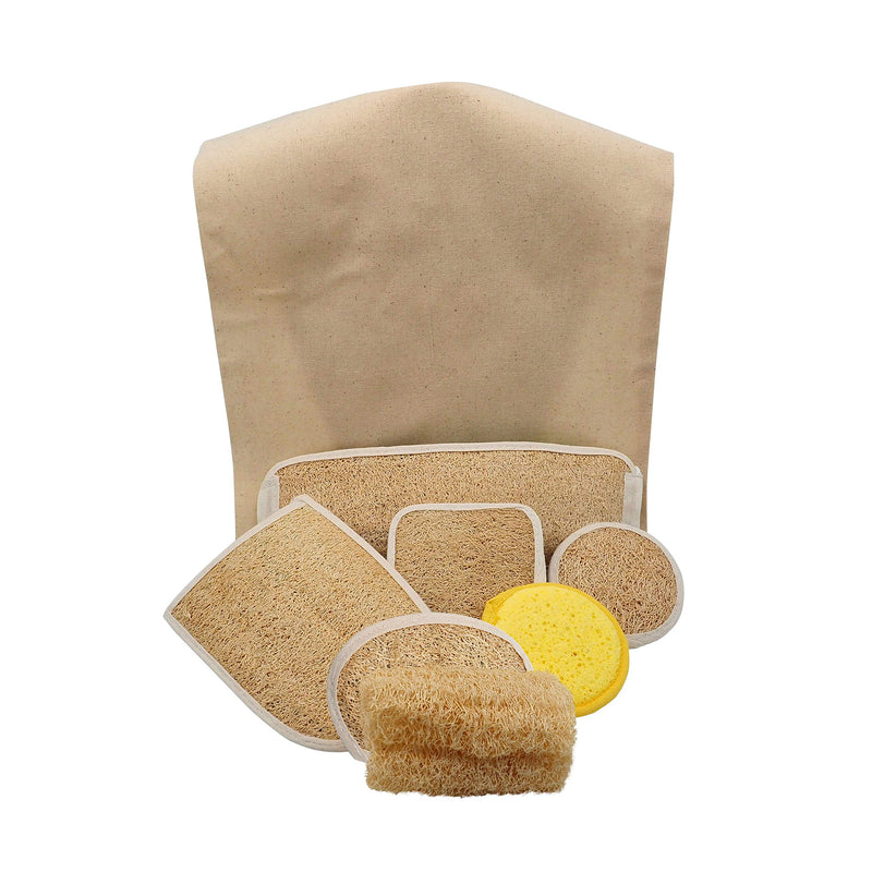 Sleekly Loofah Sponges, Portable Puff Scrubber Brush Skin Body for Men and Women, Set of 7