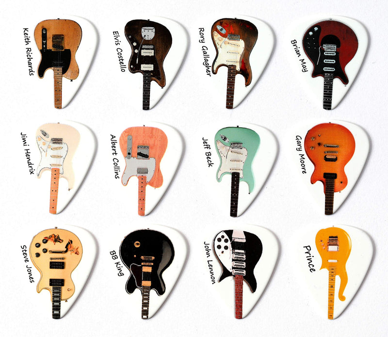 24 Famous Guitars on 12 Double Sided Guitar Picks Premium Plectrums