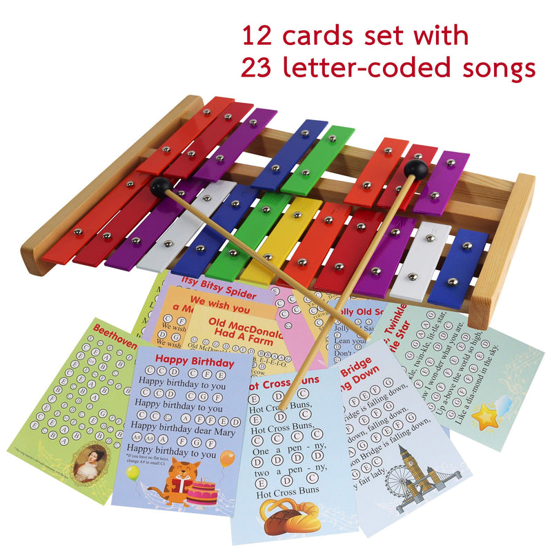 20 Note Chromatic Glockenspiel - Metal Xylophone - Sheet Music Cards with Songs