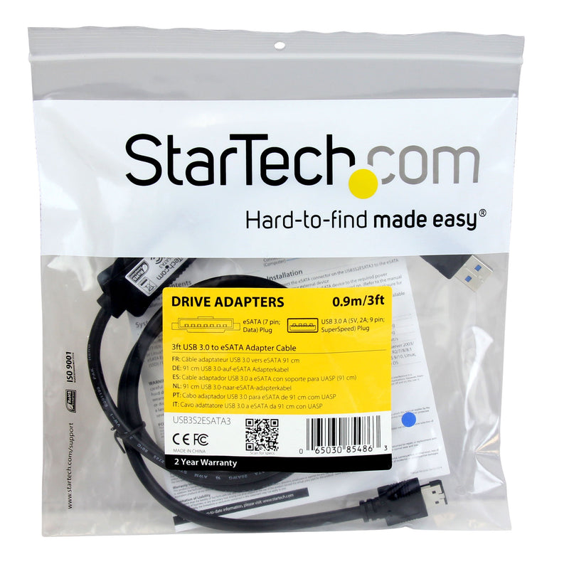 StarTech.com 3 ft USB 3.0 to eSATA Adapter - 6 Gbps USB to HDD/SSD/ODD Converter - Hard Drive to USB Cable (USB3S2ESATA3)