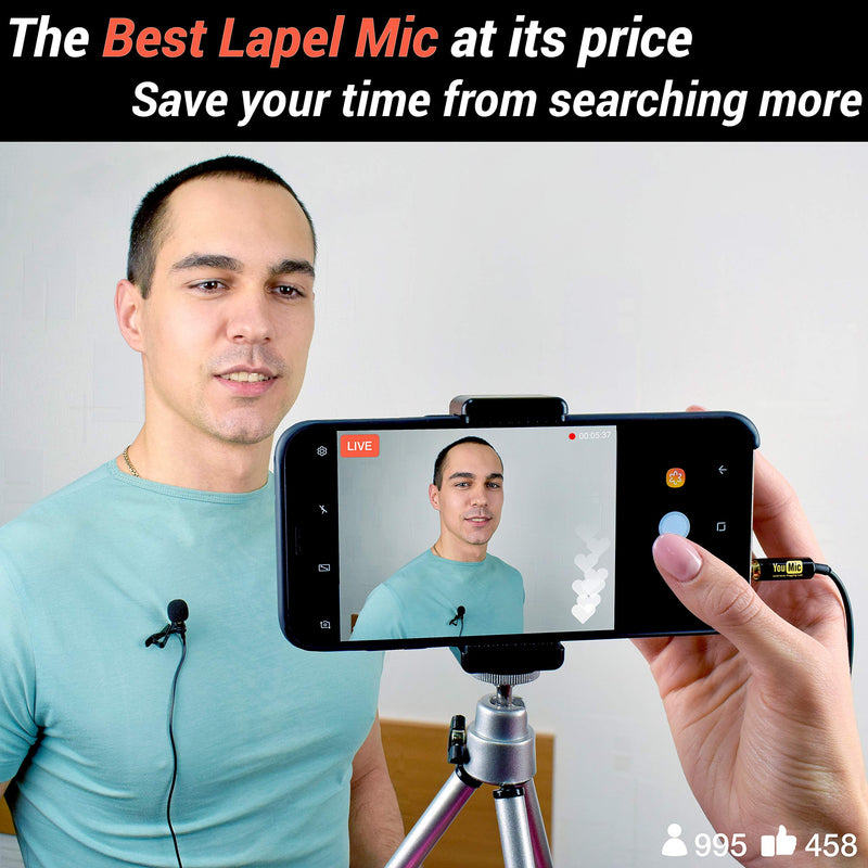 [AUSTRALIA] - Lavalier Lapel Microphone for iPhone X 8 7 Plus 6 6s 5 5s / iOS/Android | Mini Lav Mic with Clip on Youmic Single Microphone 