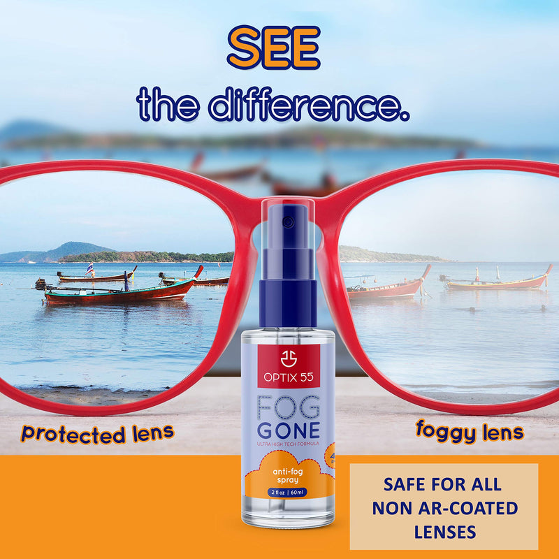 Optix 55 Anti-Fog Spray for Non - Anti Reflective Lenses | Prevents Fogging of Glass or Plastic Windows, Mirrors, Eyewear Lenses, Glasses, Swim Goggles, Ski Masks, Binoculars |Long Lasting Solution 2.0 ounces