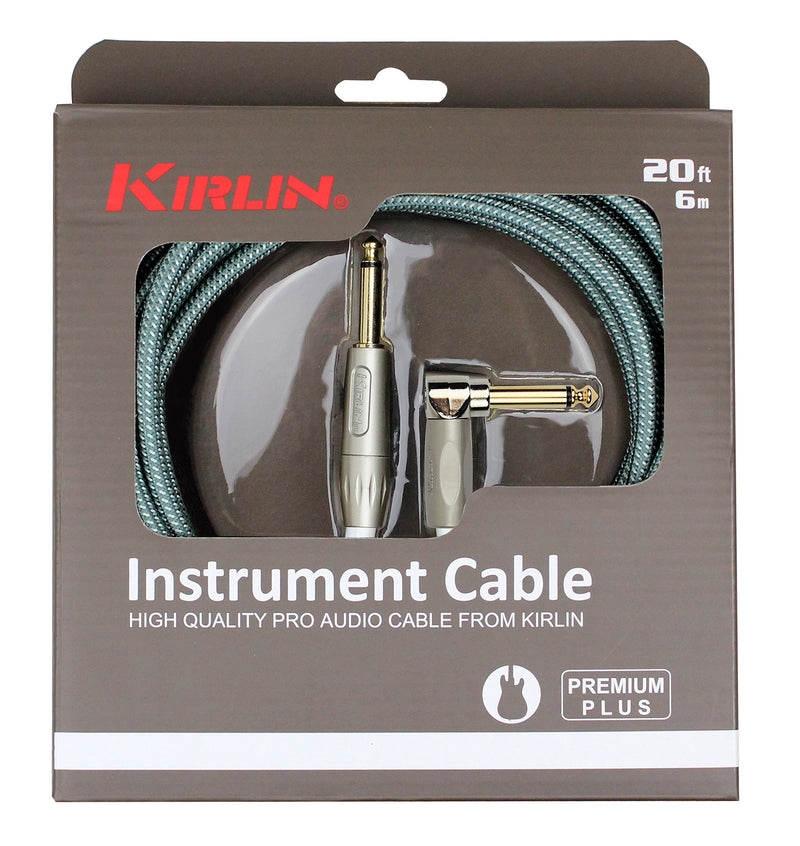 [AUSTRALIA] - Kirlin Cable IWB-202PFGL-20/OL -20 feet- Straight to Right Angle 1/4-Inch Plug Premium Plus Instrument Cable, Olive Green Tweed Woven Jacket 