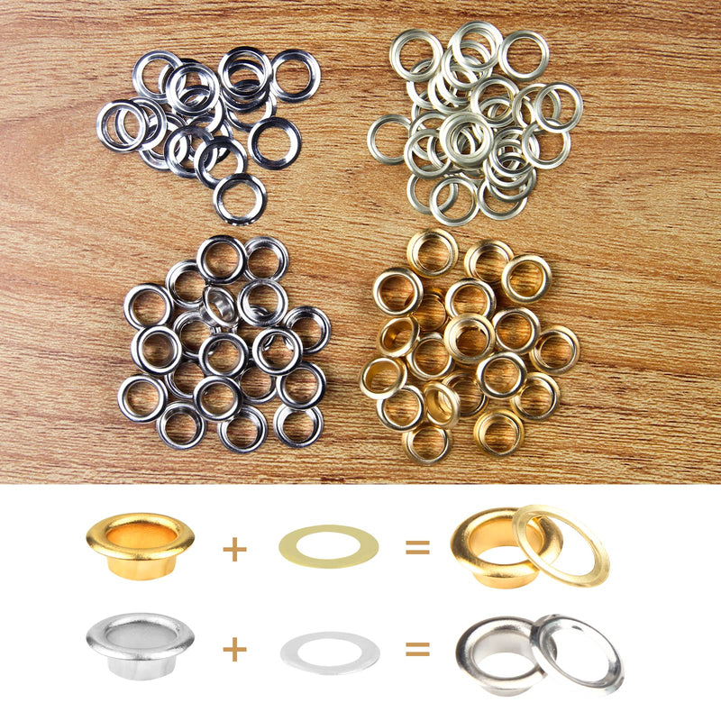 100 Sets Grommets Eyelets Kit, Grommets and Washers with 3 Pieces Install Tools, Metal Grommets Kit for Clothes Hats Shoes Leather Bags and DIY Crafts (6MM, Gold+Silver) 6MM