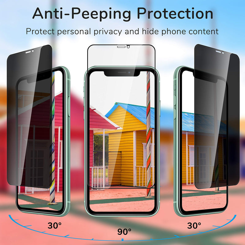 [4 Pack] UniqueMe Compatible with iPhone 11 6.1-inch, Privacy Tempered Glass Screen Protector and Camera Lens Protector Anti Spy, HD 9H Hardness, Easy Frame Installation