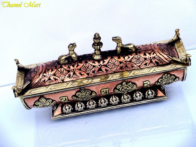 8 Inches long Amazing Pagoda Style Tibetan Incense Burner Hand Crafted in Nepal