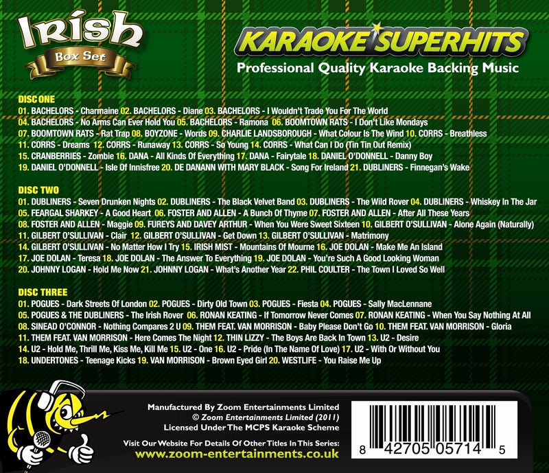 Zoom Karaoke CD+G - Irish Superhits - Triple CD+G Karaoke Pack