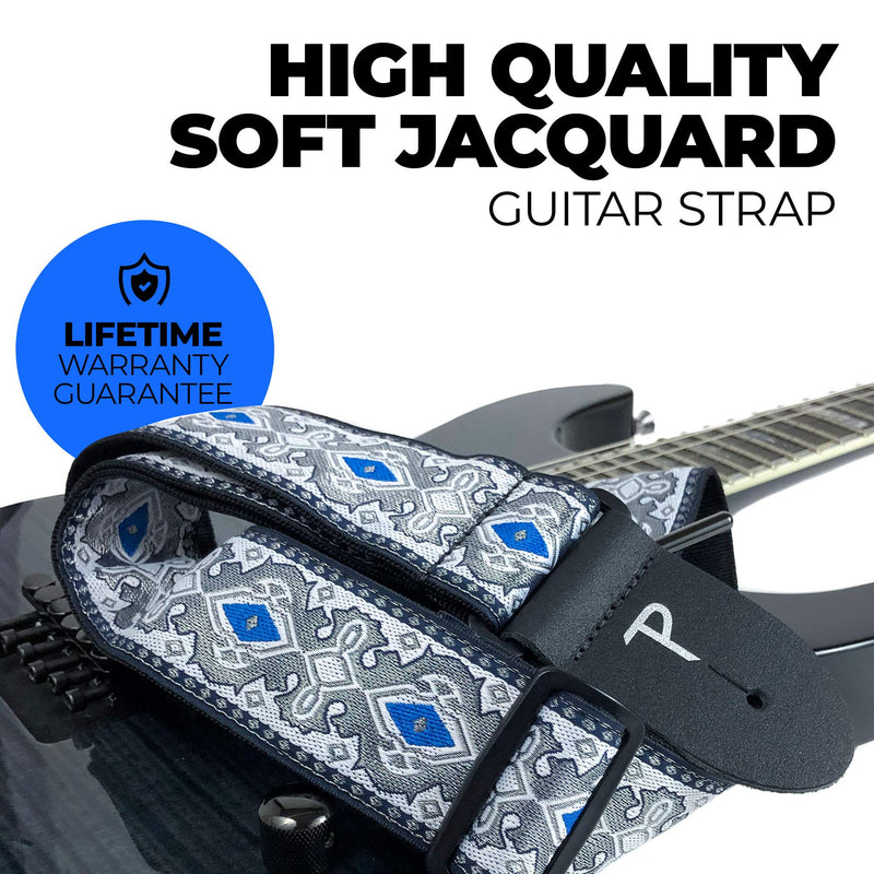 Perri’s Leathers Ltd. - Guitar Strap - Nylon - Jacquard - Adjustable - for Acoustic/Bass/Electric Guitars - Made in Canada Royal Silver