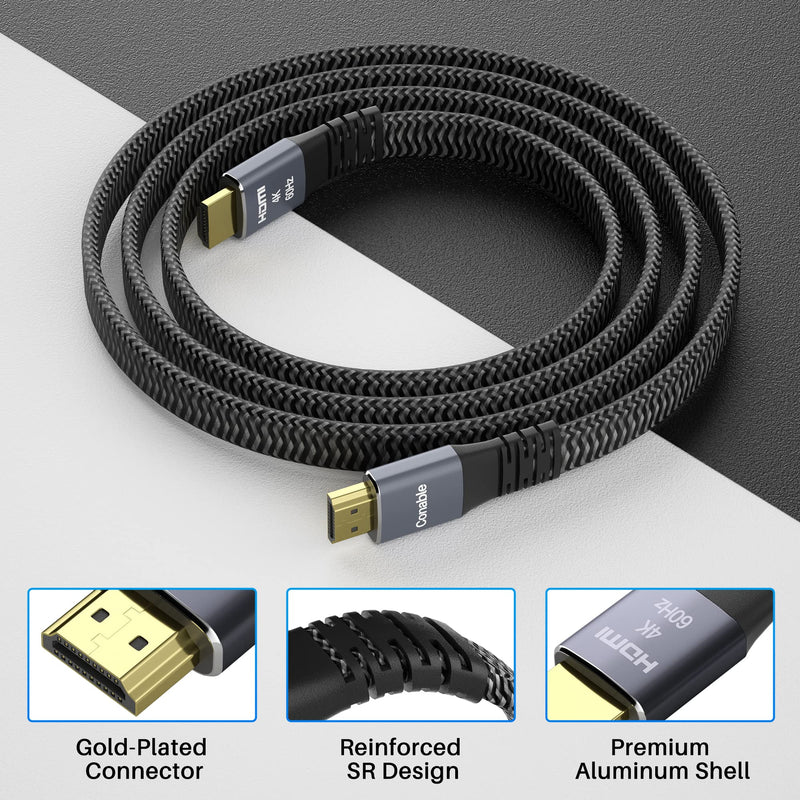 Flat HDMI Cable 12 Feet (2 Pack), 18Gbps 4K 2.0 High Speed Braided Cord (2ft to 50ft), Pure Copper, 3D 4K@60Hz 2160p 1080p HDR HDCP 2.2 ARC Bundled with 50 Cable Ties and 2 HDMI Adapter - 12 ft 12 Feet (2 Pack)