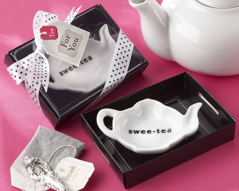 Swee-Tea Ceramic Tea-Bag Caddy in Black & White Serving-Tray Gift Box