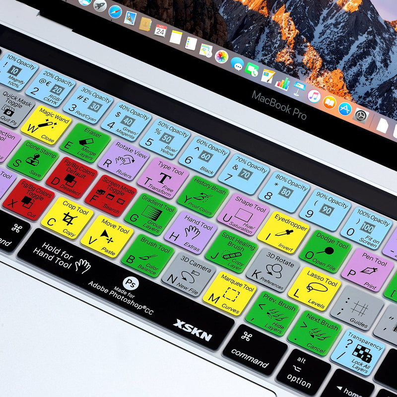 XSKN Adobe Photoshop Shortcut Keyboard Skin for Touch Bar MacBook Pro 13 15 Retina A1706 A1989/A1707 A1990 (Since 2016 Release, Touch Bar Sticker Gift)
