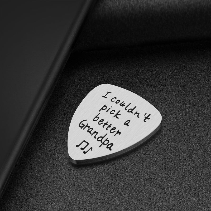 Grandpa Gift for Father's Day - Stainless Steel I Couldn't Pick A Better Grandpa Guitar Pick Jewelry, Unique Birthday Gift for Musician Grandfather