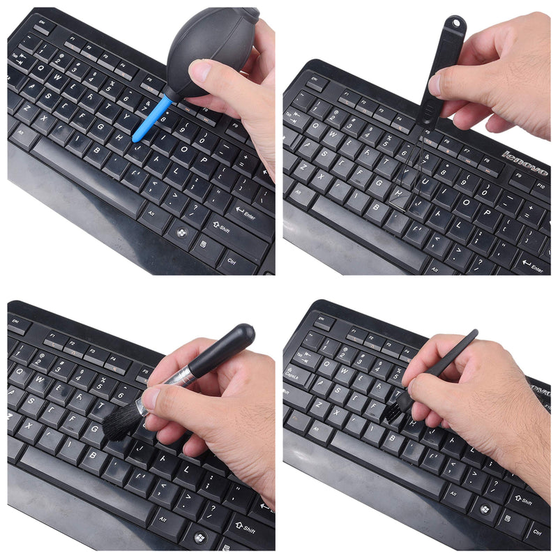 Camkix Keyboard Cleaning Kit - 1x Mini Brush, 1x Cleaning Brush, 1x Keyboard Cap Remover, 1x Air Blower and 1x Cleaning Cloth - Also for Laptops, Camera Lenses, Glasses - Home and Office
