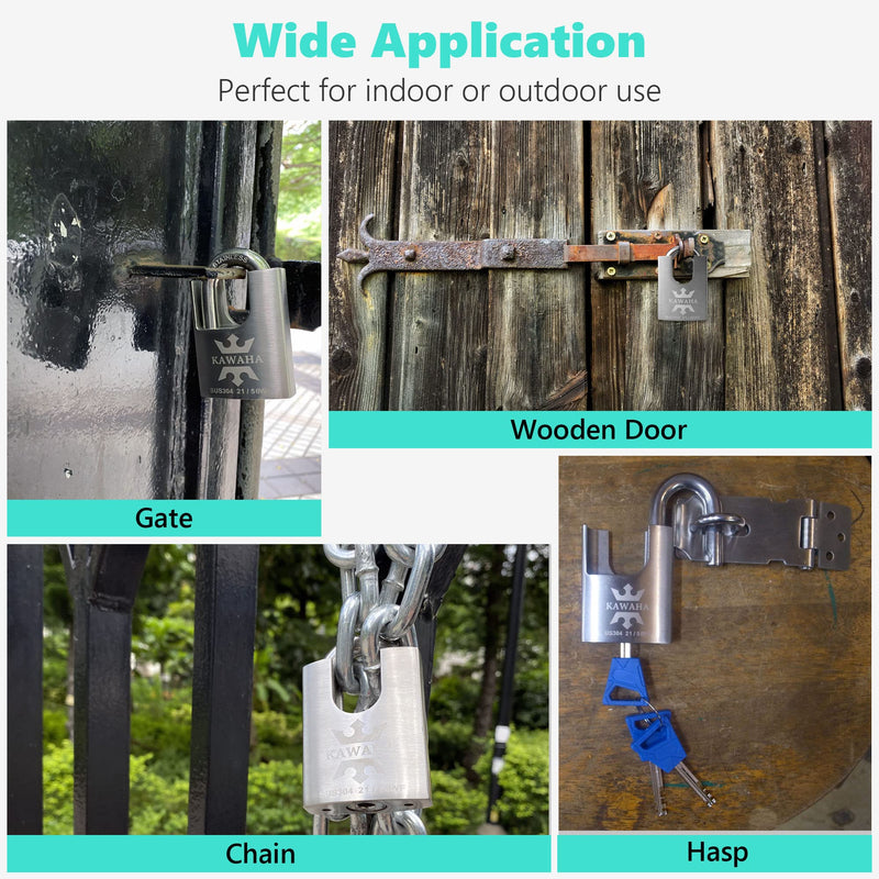 KAWAHA 21/60KD-5K High Security Stainless Steel Shrouded Padlock with Key for Both Indoor and Outdoor use (SUS304 Stainless Steel, Heavy Duty, Anti-Rust) (2-3/8 in. (60mm), Keyed Different - 5 Keys) 2-3/8 in. (60mm)