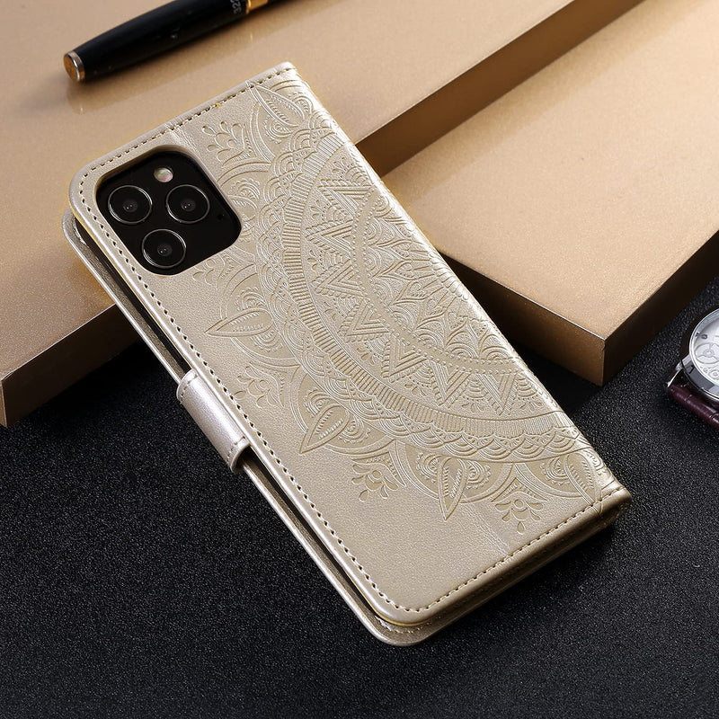 EYZUTAK Mandala Phone Cover for iPhone 7 Plus iPhone 8 Plus, Ultra Slim Flip Case with Card Slot, Magnetic Closure, Embossing PU Leather Case with Stand Function and Lanyard, Foldable Motif-Gold Gold iphone 7 Plus/8 Plus