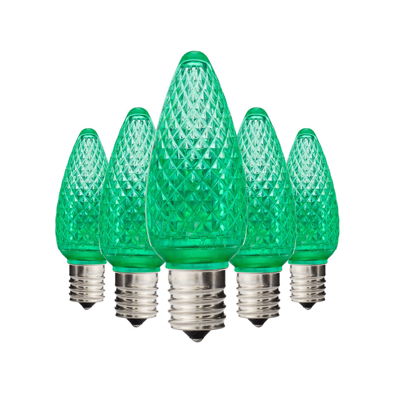 Holiday Lighting Outlet Faceted C9 Christmas Lights | Green LED Light Bulbs Holiday Decoration | Warm Christmas Decor for Indoor & Outdoor Use | 3 SMD LEDs in Each Light Bulb | Set of 25