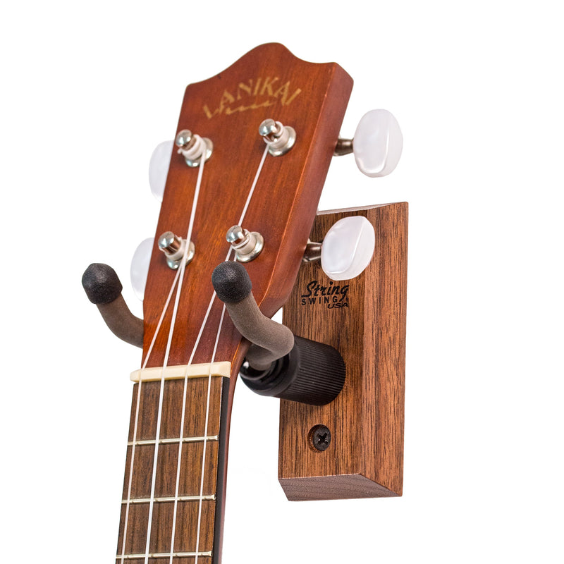 [AUSTRALIA] - String Swing Ukulele Wall Mount Stand for Mandolin Ukele – Concert Pineapple Soprano Tenor and Baritone Compatible – Case Alternative for Home or Studio - Black Walnut Hardwood CC01UK-BW (2 Pack) 
