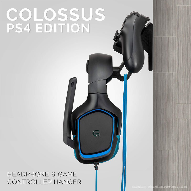 The Colossus [PS4 Edition] Gamepad Controller & Headphone Hanger Holder Mount - Desgined for PS4, PS3 Dualshock Game Controller, No Screws, Strong VHB Adheasive by Brainwavz (Black) Black