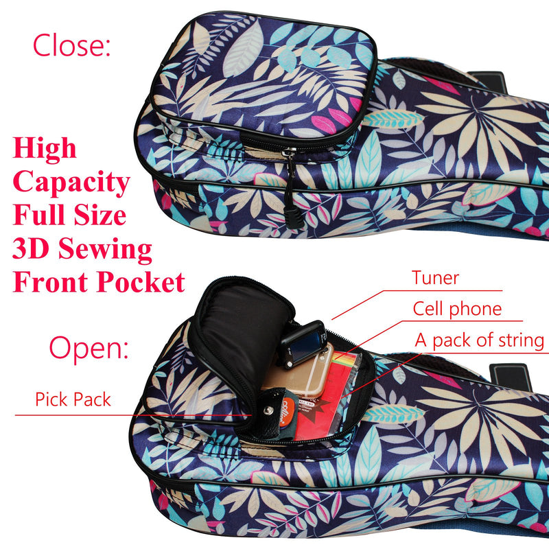 MUSIC FIRST Nylon 23" Concert"3D Summer Leaves" Ukulele case, Ukulele bag, Ukulele cover 3D Summer Leaves