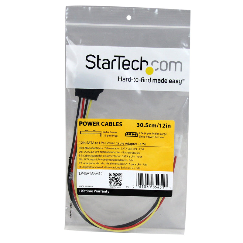 StarTech.com 12in SATA to LP4 Power Cable Adapter F/M - SATA to LP4 Power Adapter - SATA Female to LP4 Male Power Cable - 12 inch (LP4SATAFM12) SATA to Molex LP4 Power