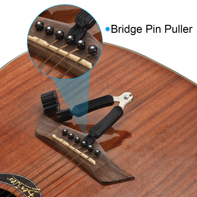 MOREYES Acoustic Guitar Strings Tuner Bridge Pins Guitar Saddle Nut and Pin Puller Strings Winder Stings Clipper 3 in 1 Tool (Ivory & Black) Ivory & Black