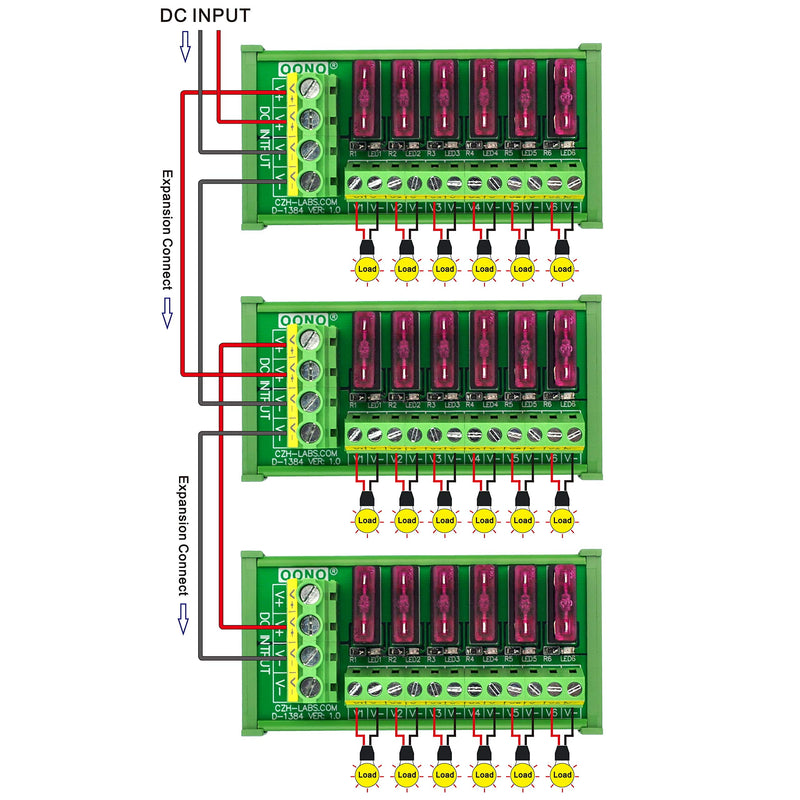 DC Power Fuse Distribution Strip Module (6 Position, DIN Rail Mount) 6 Position