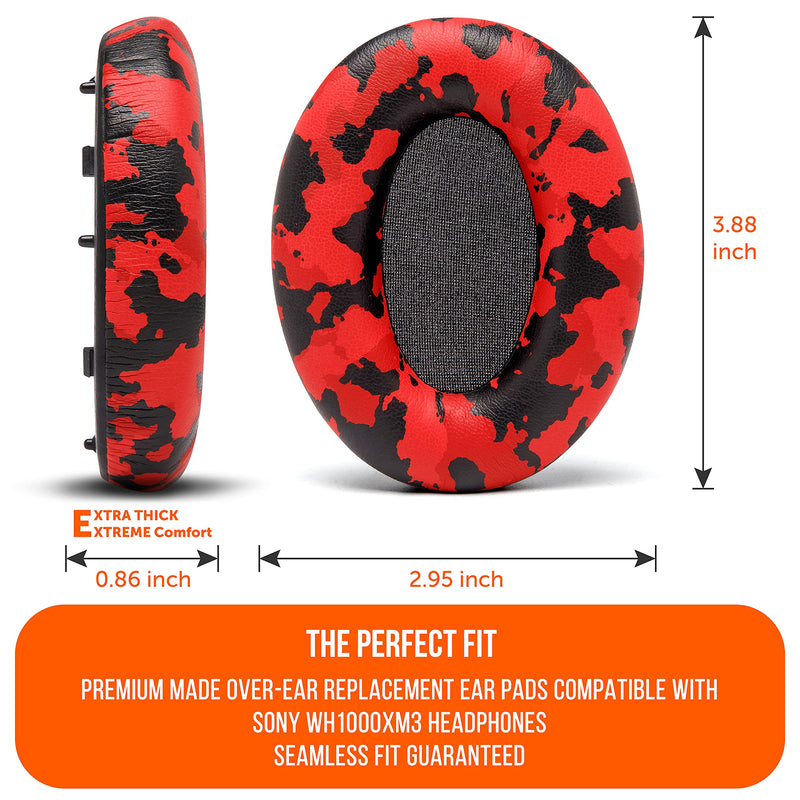 WC Wicked Cushions Extra Thick Replacement Earpads Compatible with Sony WH-1000XM3 Headphones - Red Camo