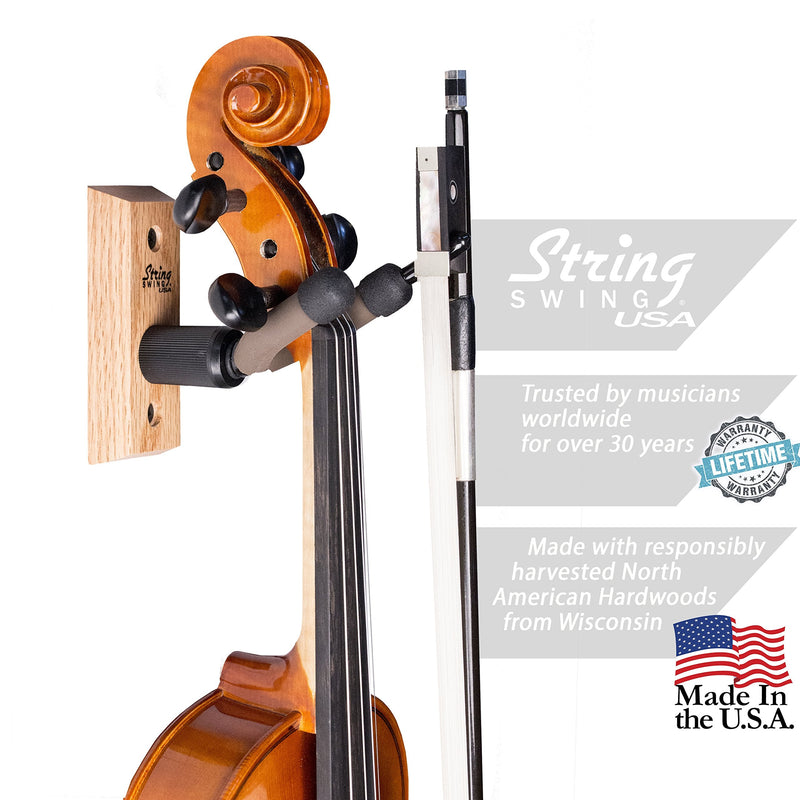 String Swing Violin Hanger Wooden Wall Mount for Home & Studio CC01V-O Hardwood Oak (2 Pack) 2 Pack