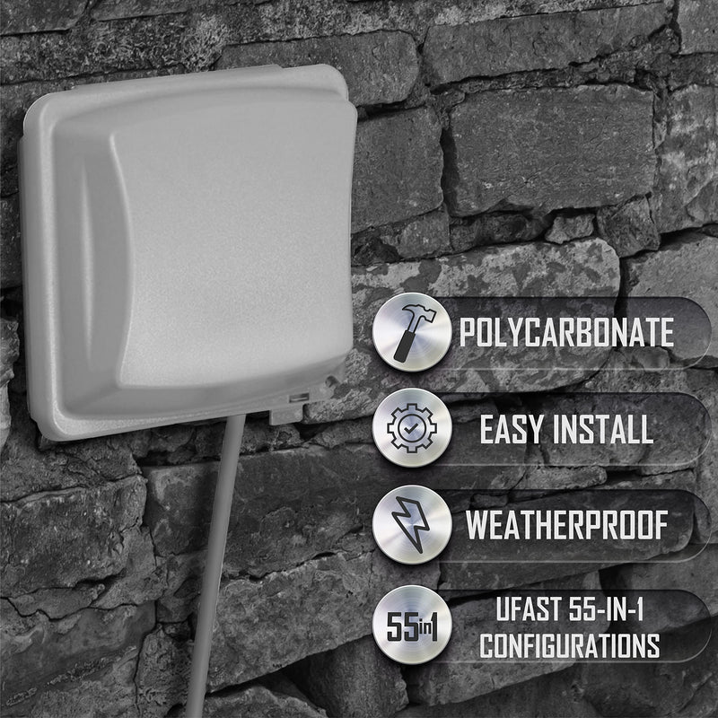 TayMac MM2410G 2.75-in. Deep Outdoor Box, UFAST 55-in-1, Rated NEMA 3R 2-Gang Weatherproof In-Use Electrical Outlet Cover for Home Improvement, Gray