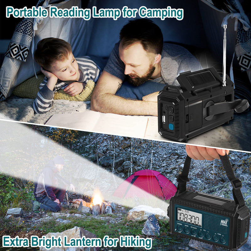 NOAA Emergency Weather Alert Radio, 5000 Large Capacity Hand Crank Solar Powered AM/FM/Shortwave Radio for Home, Portable LED Camping Flashlight Reading Lamp, Phone Charger Earphone Jack,SOS Alarm Blue