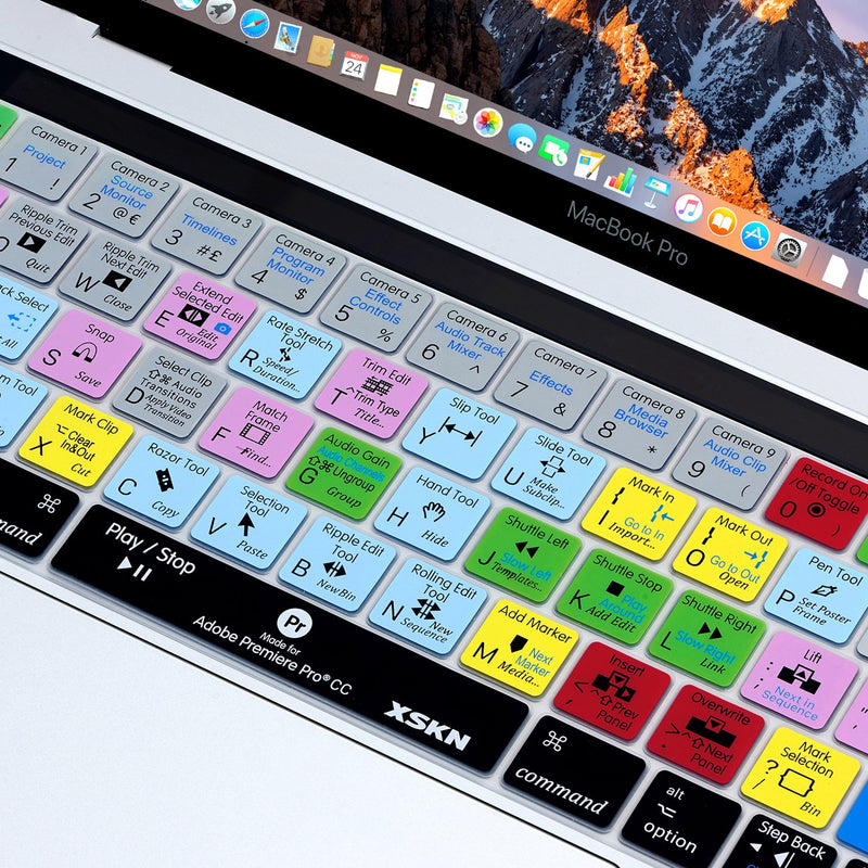 XSKN Premiere Pro CC Keyboard Skin for Touch Bar MacBook Pro 13 15 Retina Display A1706 A1989 A1707 A1990(2016 Release, Touch Bar Sticker Gift) Functional Shortcut Silicone Keyboard Cover