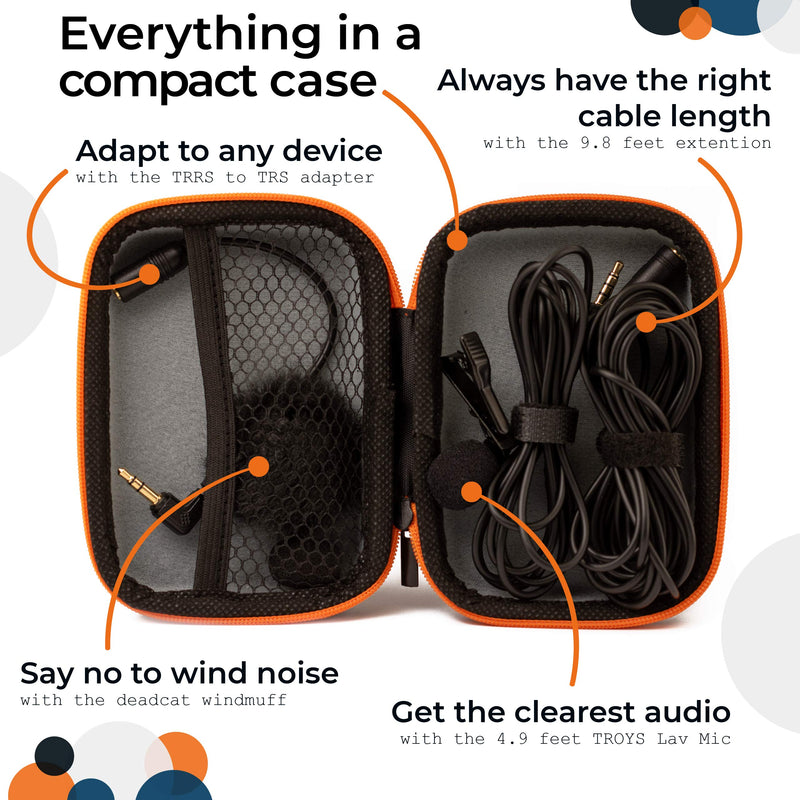 [AUSTRALIA] - TROYS Professional Omnidirectional Lavalier Lapel Microphone - Condenser Lav Mic for Recording Podcast/Vlogging/Interview/Audio/Video/YouTube - Compatible with iPhone/Android/Tablet/DSLR 