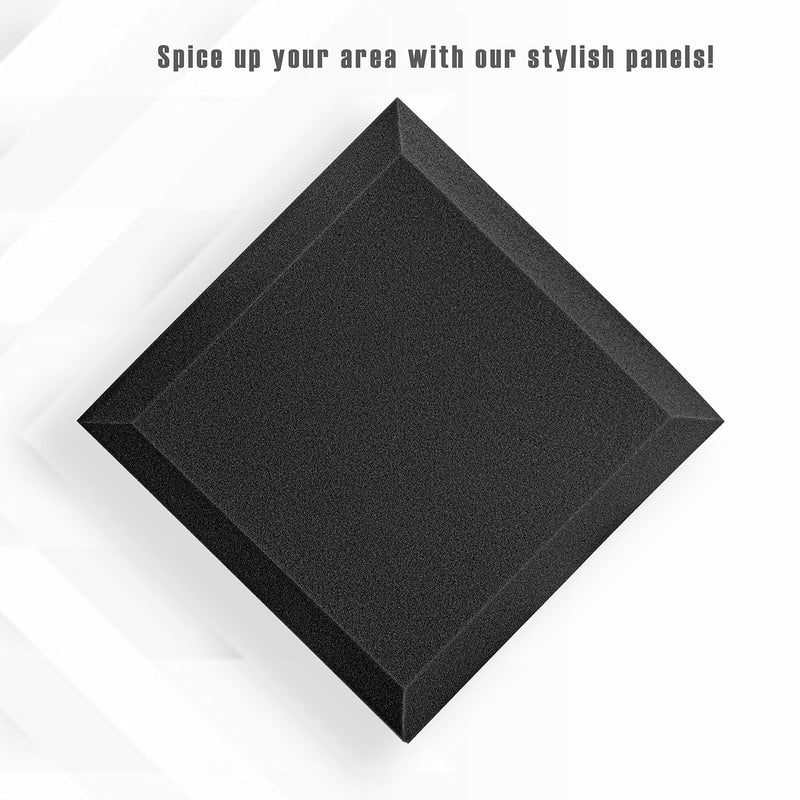 12 Pack - Acoustic Foam Panels, 2" X 12" X 12" 3D Beveled Square Studio Wedge Tiles, Sound Panels wedges Soundproof Sound Insulation Absorber 12 Pack [Beveled Square] Black