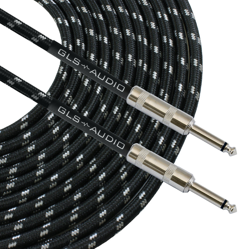 [AUSTRALIA] - GLS Audio 20 Foot Guitar Instrument Cable - 1/4-Inch TS to 1/4-Inch TS 20 FT Black Gray Tweed Cloth Jacket - 20 Feet Pro Guitar Cord 20' Phono 6.3mm Cord - Single 