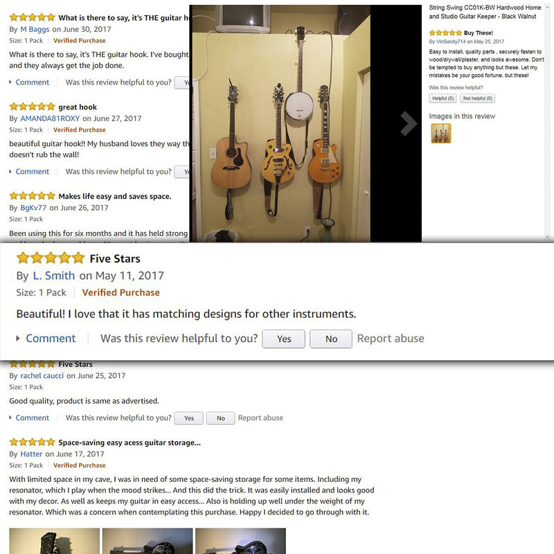 String Swing CC01K-BW Guitar Hanger and Guitar Wall Mount Bracket Holder for Acoustic and Electric Guitars Black Walnut