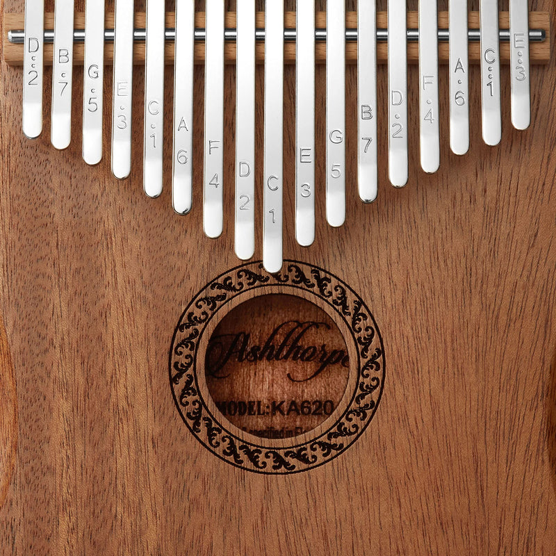 Ashthorpe 17 Keys Kalimba Thumb Piano in Natural Mahogany with Handrest - Includes EVA Case, Tuning Hammer & Accessories