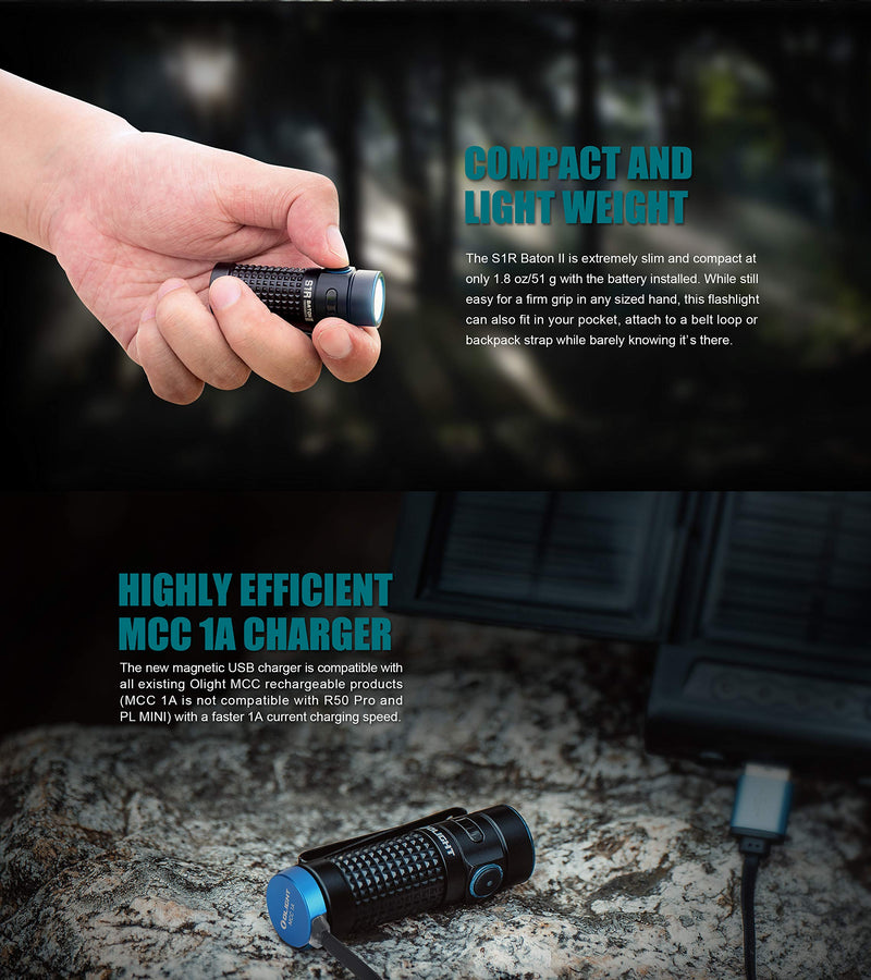 Olight S1R II 1000 Lumens High Performance CW LED Single IMR16340 Powered Upgraded Magnetic USB Rechargeable Side-switch EDC Flashlight with Battery and SKYBEN Battery Case