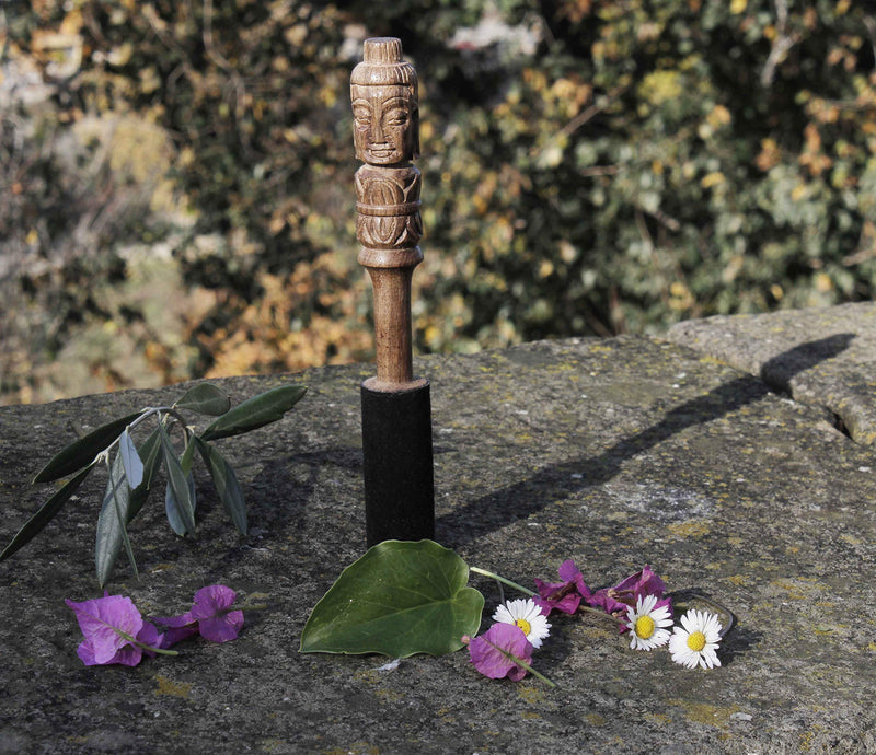 TARORO Hand-Carved Buddha Mallet for Singing Bowls, Leather-Wrapped. Excellent Gift Idea.