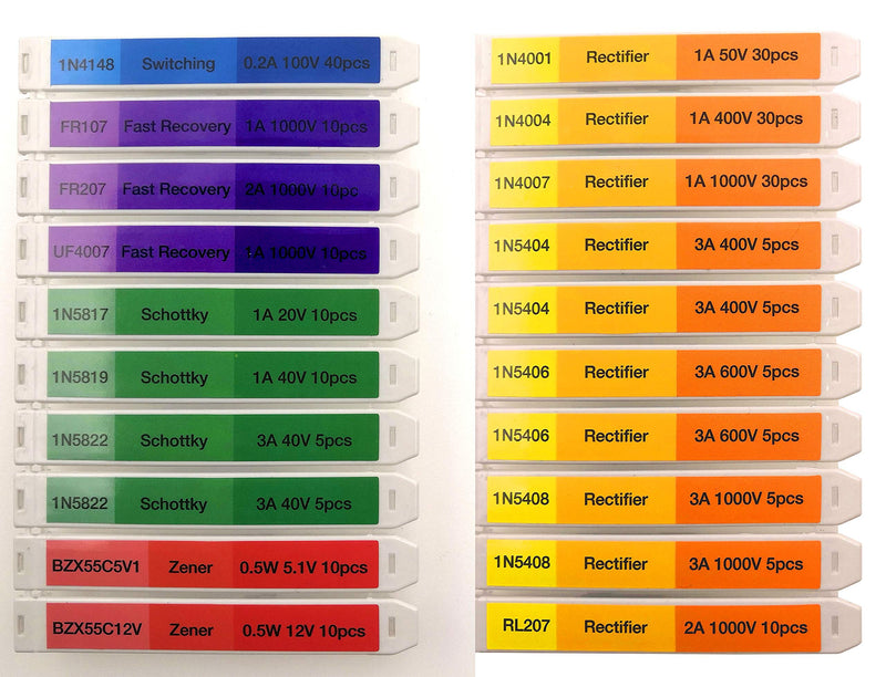 EEEEE 16 Value 250 pcs Assortment Kit Rectifier Fast Recovery Schottky Switching Zener Assorted diodes 1N4001 1N4004 1N4007 1N5404 1N5406 1N5408 RL207 FR107 FR207 UF4007 1N5817 1N5819 1N5822 1N4148