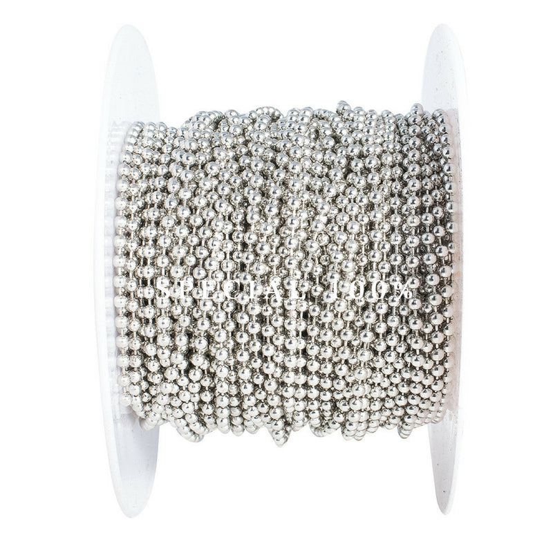 Ball Chain Spool #3 Nickel Plated Steel Bead Chain 2.4 Diameter 100 Feet (33 Yards) Included 30 Pc Matching connectors by Special100%