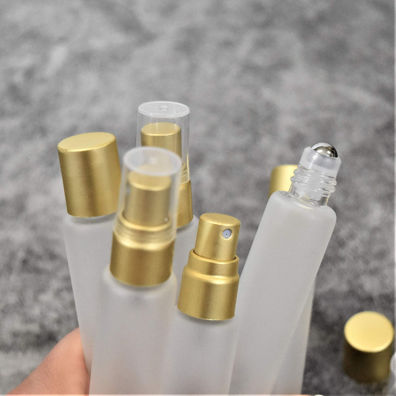 Essential Oil Roller-Sprayer Duo Bottles - Double Ended Stainless Steel Roller Ball / Fine Mist Sprayer, 10ml Frosted Clear Glass, Leak Proof, Smooth Application of Oils, 6 pack - Sold by Holistic Oils