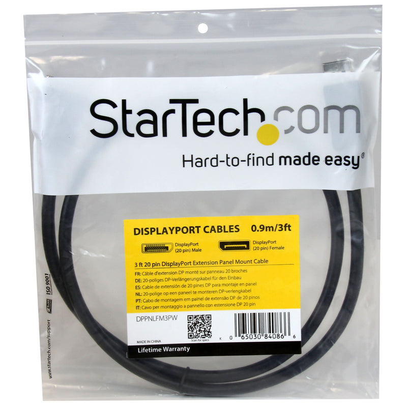 StarTech.com 3 ft / 91 cm 20 pin DP DisplayPort Extension Panel Mount Cable - DisplayPort to DisplayPort - Male to Female (DPPNLFM3PW) Power Delivery 3 ft / 1m