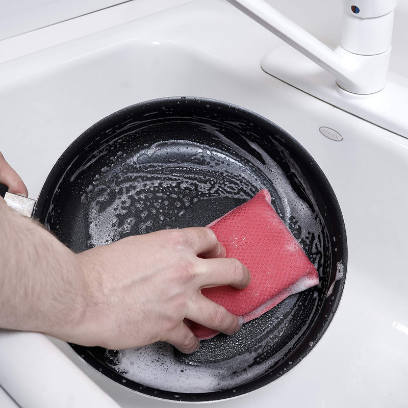 Superio Miracle Microfiber Sponges for Kitchen (6 Pack) Red, Kosher Non-Scratch Sponge Scrubber Heavy Duty Multi-Purpose Cleaning of Dishes, Pots, Pans and Counter Tops, Machine Washable
