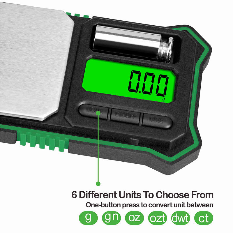Fuzion Digital Pocket Scale, 200g x 0.01g Jewelry Gram Scale, 6 Units Conversion, LCD Back-Lit Display, Use for Jewelry/Medicine/Food/Powder/Herb(Battery Included) Green