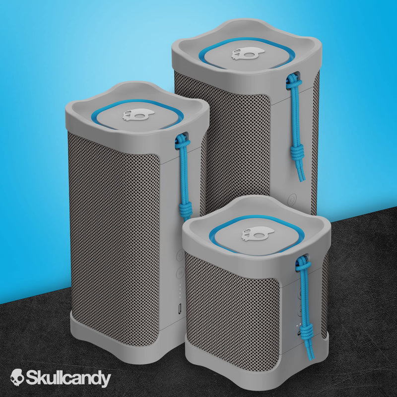Skullcandy Terrain Mini Wireless Bluetooth Speaker - IPX7 Waterproof Portable Speaker with Dual Custom Passive Radiators, 14 Hour Battery, Nylon Wrist Wrap, & True Wireless Stereo (Light Grey) Light Grey