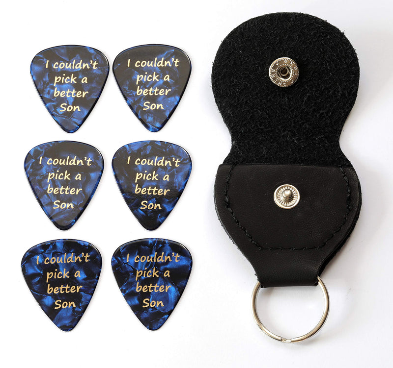 6 x I couldn't pick a better Son Guitar Picks With Leather Plectrum Holder Keyring