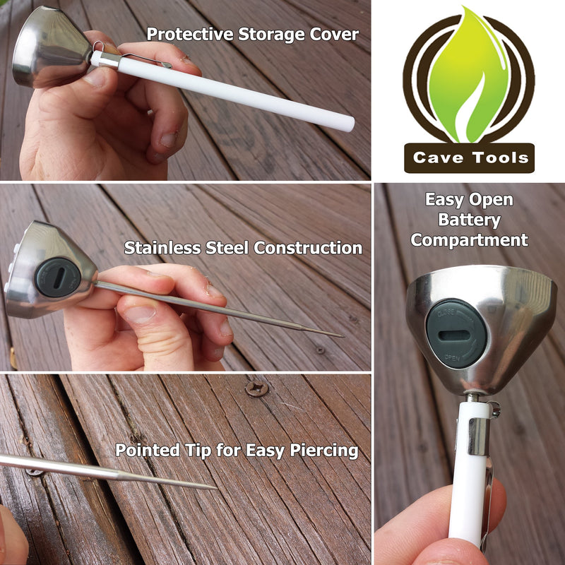 Instant Read Digital Thermometer for Cooking BBQ Grilling Candy Chocolate Meat Baking Liquids Smoker - Stainless Steel Casing Long Food Probe & LCD Display by Cave Tools
