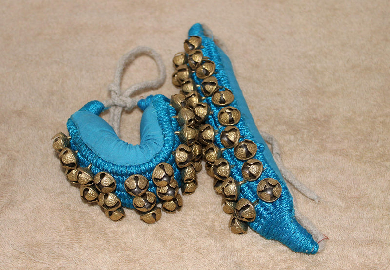 Buddha4all Big Dancing Bells Ghungroo Pair Handmade Indian Classical Dance Accessories for Bharatnatyam, Kuchipudi, Odissi Ghungru 3 LINE BLUE