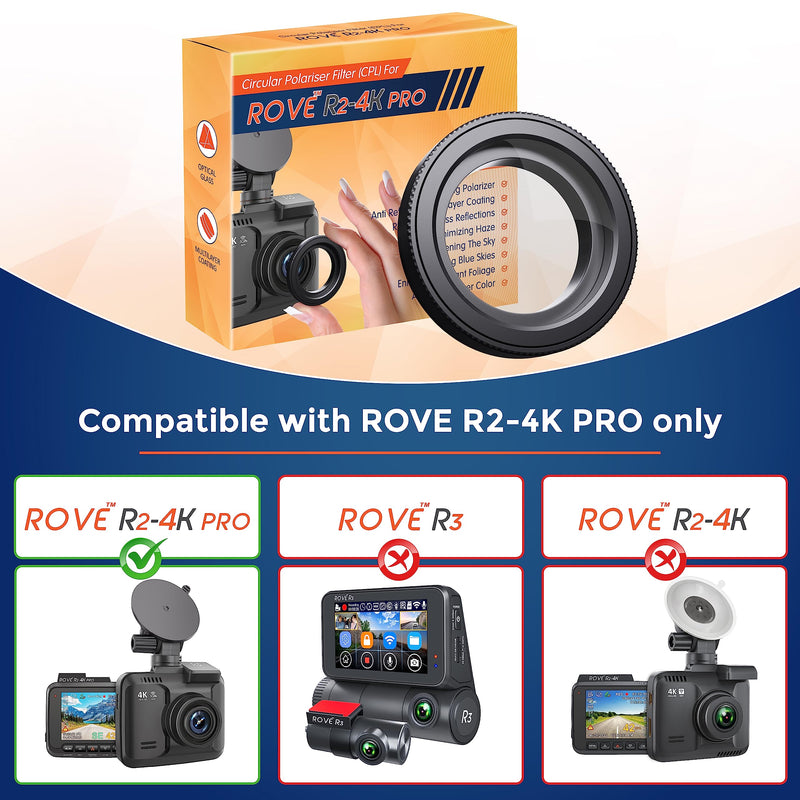 ROVE Ultimate CPL Filter, Anti-Glare Circular Polariser Lens for ROVE R2-4K PRO Dash Cam Model Only (NOT for R2-4K Model)